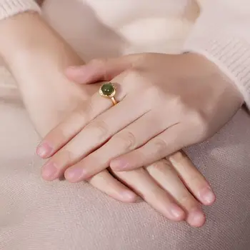 Индивидуальное кольцо в китайском стиле, Нефритовые бусины, Кольцо, ювелирные изделия из Нефрита Хотан, кольцо с геометрической пряжкой на палец, Женское кольцо на палец
