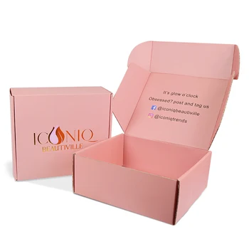 индивидуальный дизайн, Оптовая продажа, роскошная изысканная подарочная косметика на заказ, гофрированная розовая упаковочная коробка для доставки с золотой фольгой