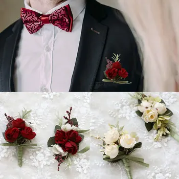 Искусственный шелк, атлас, ручные цветы, бутоньерка для жениха, мужская булавка, корсаж для невесты, свадебное украшение для вечеринки с цветами на запястье, подружка невесты