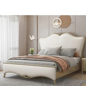 Итальянский комплект кровати King Size Современная минималистичная Деревянная мебель для спальни Новейший дизайн Кожаные Легкие Роскошные Двуспальные кровати из массива дерева