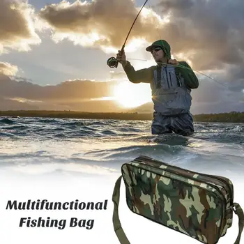 Камуфляжная рыболовная сумка с плечевым ремнем, рыболовная сумка, универсальная сумка для рыболовных снастей, вместительный органайзер из ткани Оксфорд с креплением для плота