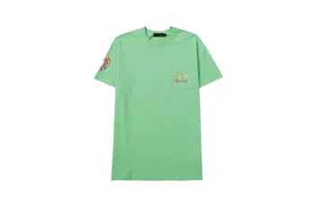 Качественная зеленая футболка с круглым вырезом и коротким рукавом с принтом в виде гримасы