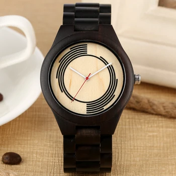 Кварцевые мужские часы с геометрическим круглым циферблатом, полностью деревянные часы для мужчин, подарочный деревянный ремешок, мужские часы-браслет, складная застежка, безопасная пряжка