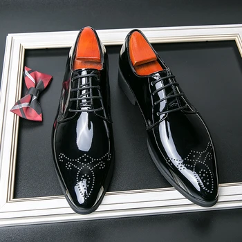 Классическая модная мужская кожаная обувь в стиле дерби, повседневная вечерняя мужская обувь с острым носком на шнуровке, Офисная свадебная вечеринка