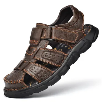Кожаная повседневная обувь для мужчин, Высококачественные Классические мужские сандалии, Летние Мужские кроссовки для прогулок на открытом воздухе, Дышащие мужские сандалии