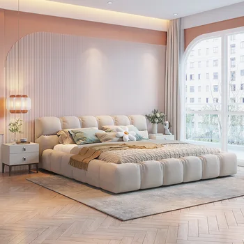 Кожаная слоеная кровать в итальянском минималистичном стиле главная спальня свадебная кровать татами 2 м