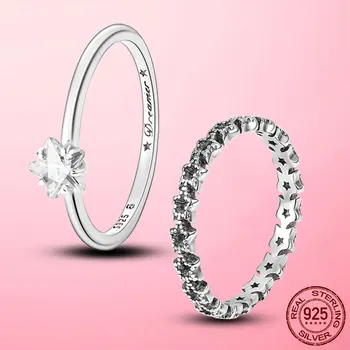 Кольцо с пасьянсом в виде Небесной Сверкающей звезды из серебра 925 пробы Для женщин, Свадебные Обручальные кольца, Оригинальные ювелирные изделия бренда