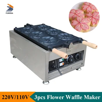 Коммерческая машина для приготовления вафель в форме цветка из 3шт, машина для приготовления закусок 