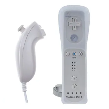 Комплект Wii Remote со встроенным Wiimotionplus + Nunchuck, совместимый с Wii White, беспроводной пульт 2 в 1 для Nintendo Wii, джойстик с Motion Plus и Nunchuck, в комплекте силиконовый защитный чехол.
