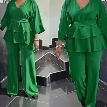 Комплект из 2 предметов Африканская одежда Африканские Дашики Летние модные топы Брюки Брючные костюмы Плюс размер праздничной одежды для женщин Наряды