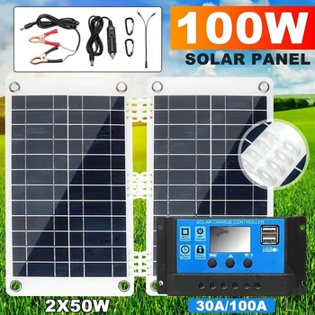 Комплект Наружных Солнечных Панелей Мощностью 100 Вт Полная Гибкая Складная Пластина 12V Солнечное Зарядное Устройство Безопасный Комплект Для Зарядки Аккумулятора Автомобиля RV Здоровый