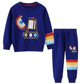   Комплекты одежды для мальчиков 2-7 лет, осенне-зимние толстовки + Спортивные штаны, Хлопковая детская одежда с длинными рукавами и мультяшным принтом