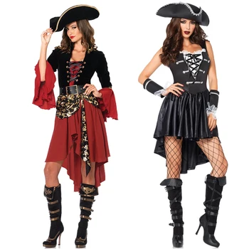 Костюм капитана пиратов Карибского моря для взрослых женщин, Маскарадный костюм пирата на Хэллоуин, шляпный костюм, карнавальная готическая средневековая одежда