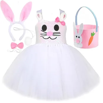 Костюмы кота и кролика с блестками на Хэллоуин для маленьких девочек, праздничное платье-пачка на Пасху для детей, костюм животного и кролика, комплект одежды для дня рождения