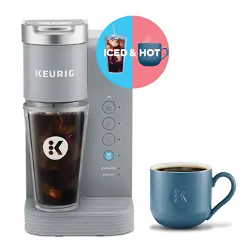 Кофеварка Keurig K-Iced Essentials серого цвета для приготовления кофе со льдом и горячей воды на одну порцию K-Cup Pod.