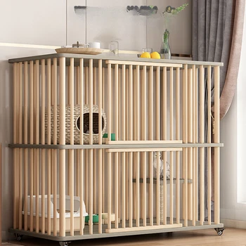 Кошачья клетка из массива дерева, Домашний Кошачий шкаф для разведения в помещении, Супер Большое свободное пространство
