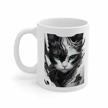 Кошачья кружка, дизайн черной кошачьей кружки с очаровательными зелеными глазами, подарочная семья