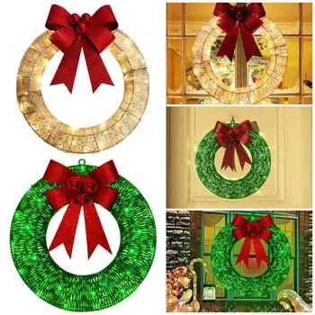 Красиво изготовленная рождественская гирлянда, привлекательный рождественский металлический венок, светящаяся светодиодная подсветка Создает праздничное Уникальное подвешивание на дверь