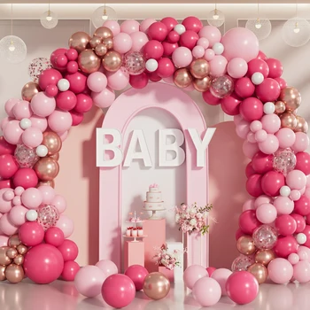 Красно-розовый комплект с гирляндой из воздушных шаров Macaron, украшение для вечеринки по случаю Дня рождения, Детская свадьба, Принадлежности для вечеринки по случаю Дня рождения, детский душ, Латексный балон
