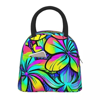 Красочная Цветочная сумка для ланча Hawaiian Flower Power для пикника на открытом воздухе, Ланч-бокс для детей, Повседневная Сумка-тоут на заказ, сумки для еды, Оксфордская сумка-холодильник