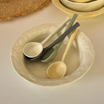 Креативная керамическая маленькая суповая ложка, Керамическая ложка с длинной ручкой, кухонные принадлежности для домашнего использования, кухонная посуда