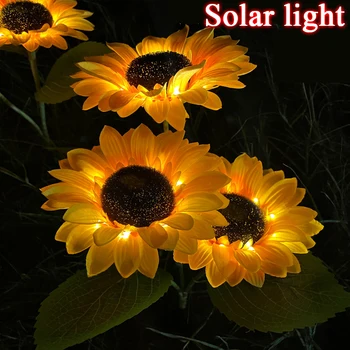 Креативная солнечная Световая наземная Подключаемая лампа с одной головкой, лампа для цветов Подсолнечника, Садовая вилла, Газон во дворе, Пейзажная лампа для атмосферы