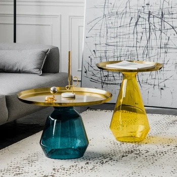 Круглый стеклянный журнальный столик, диван для домашней гостиной, Приставной столик, Роскошный Прозрачный стол, Креативный Мобильный стол для хранения, Скандинавская мебель