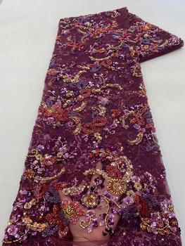 Кружевная ткань с блестками 2023, Высокое качество для свадебного платья, хрустальные бусины ручной работы, Африканский тюль, роскошная французская сетка из бисера