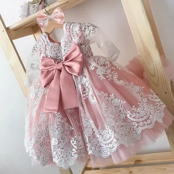 Кружевное платье с вышивкой для маленькой девочки, милое платье для дня рождения для маленьких девочек, Винтажное Элегантное Детское свадебное вечернее платье