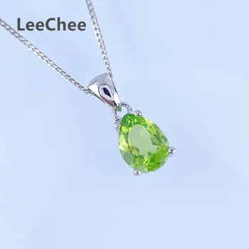 Кулон из натурального перидота 6*8 мм, зеленая капля воды, драгоценный камень, изысканные украшения для женщин, подарок на день рождения, ожерелье из настоящего серебра 925 пробы