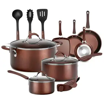 Кухонные принадлежности с антипригарным покрытием, кастрюли и сковородки, высококачественная базовая кухонная посуда, коричневый