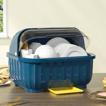 Кухонный двухслойный ящик для хранения посуды, Пластиковая сушилка для посуды с крышкой, Многослойный шкаф для посуды, полки для хранения посуды