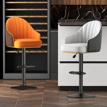 Легкий роскошный барный стул, высокий табурет с возможностью подъема и поворота, Современный минималистичный стул со спинкой, Утолщенные ножки, легко поднимающийся стул