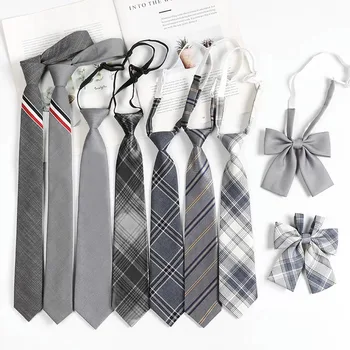 Ленивым Людям не нужно Носить Модные галстуки в стиле ретро колледжа с Серыми клетчатыми полосками в Японскую Холостяцкую полоску