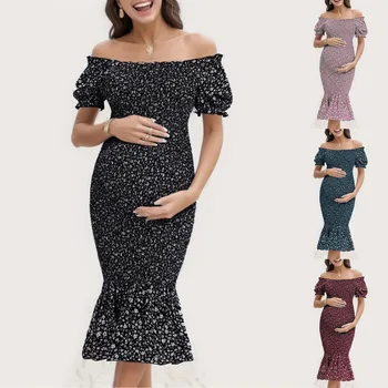 Летнее женское платье для беременных с коротким рукавом, ночное платье для кормления грудью, однобортное платье с оборками и цветочным рисунком
