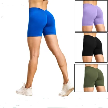 Летние женские бесшовные шорты для йоги с V образным вырезом на спине, одежда для бега с высокой талией, леггинсы для фитнеса, спортивная одежда, женские брюки, женская одежда для тренировок