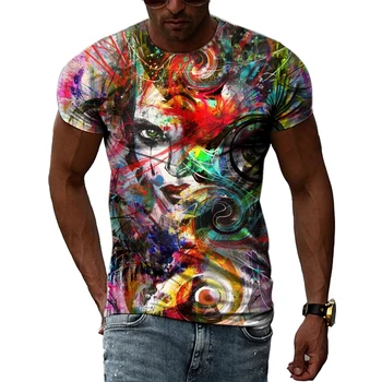 Летние мужские футболки с 3D-печатью, абстрактные цветные графические футболки, Повседневный модный уличный топ больших размеров с круглым воротником и короткими рукавами