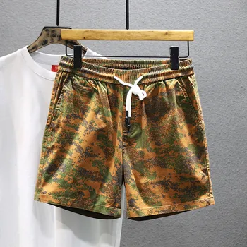 Летние мужские шорты из эластичной хлопчатобумажной ткани камуфляжного цвета 