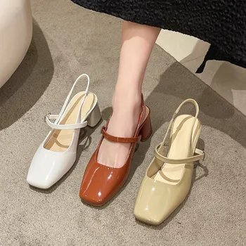 Летние новые женские босоножки 2023, французские босоножки Baotou, женские тонкие туфли на толстом каблуке с квадратным носком, wl-N067
