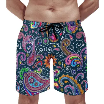 Летние пляжные шорты в стиле Ретро Пейсли Спортивные Пляжные шорты с красочным принтом Модные Быстросохнущие плавки большого размера