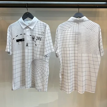 Летний Корейский топ для гольфа, новая мужская клетчатая модная рубашка-поло для гольфа с коротким рукавом, Быстросохнущая спортивная футболка-поло