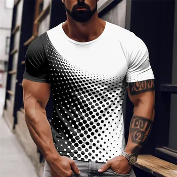 Летняя мужская футболка с короткими рукавами, повседневная, в горошек, с градиентным 3D рисунком, уличные Свободные удобные топы, мужская одежда