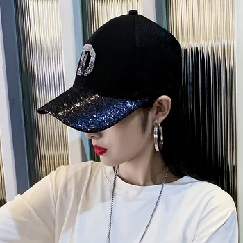 Летняя сетчатая шляпа, женская модная кепка в корейском стиле со стразами, буква D, сетчатая кепка, Весенняя Уличная солнцезащитная шляпа