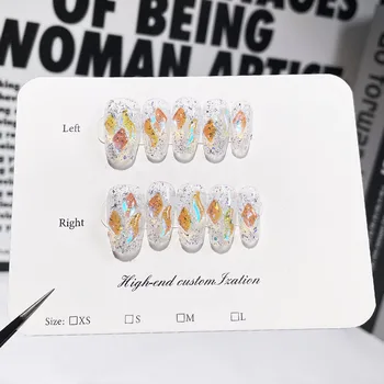 МАГО Ручной печати на профессиональных ногтях с полным покрытием Aurora Diamonds Короткие многоразовые готовые накладные ногти