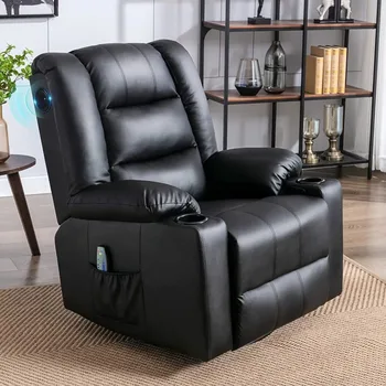 Массажное кресло-качалка ComHoma с откидной спинкой и динамиками из искусственной кожи Home, коричневый