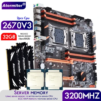 Материнская плата Atermiter Dual X99 С процессором LGA 2011-3 XEON E5 2670 V3 * 2 с Комбинированным Комплектом Серверной памяти 4pcsX8GB = 32GB DDR4 3200 МГц