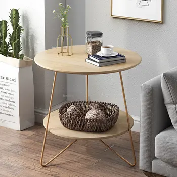 Мебель для гостиной в скандинавском стиле Журнальный столик для маленькой квартиры Диван-тумбочки для балкона Двухслойная Гостиная Круглый Чайный столик