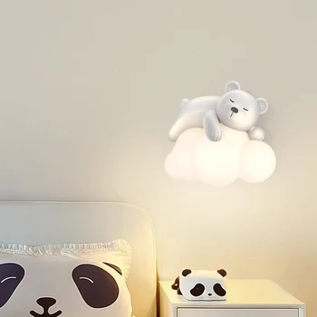 Милые настенные светильники для детской комнаты, белые облака, Мишка, кролик, декоративная лампа, современные романтические теплые прикроватные настенные светильники для спальни для мальчиков и девочек