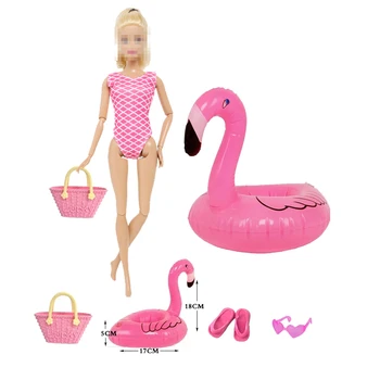 Милый Розовый, 5 шт./компл., Аксессуары для Кукол, Одежда для Барби, 1 Купальник + 1 Тапочки + 1 сумка + 1 Очки + 1 Кольцо для плавания, Игрушки 