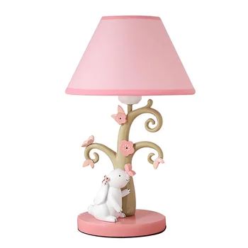 Милый стиль, розовое сердечко для девочки, мультяшная комната принцессы с розовым кроликом, детская настольная лампа, прикроватная лампа для спальни